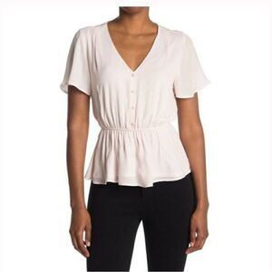Eclair Nordstrom Short Sleeve Button Front Peplum Blouse NEW pink small